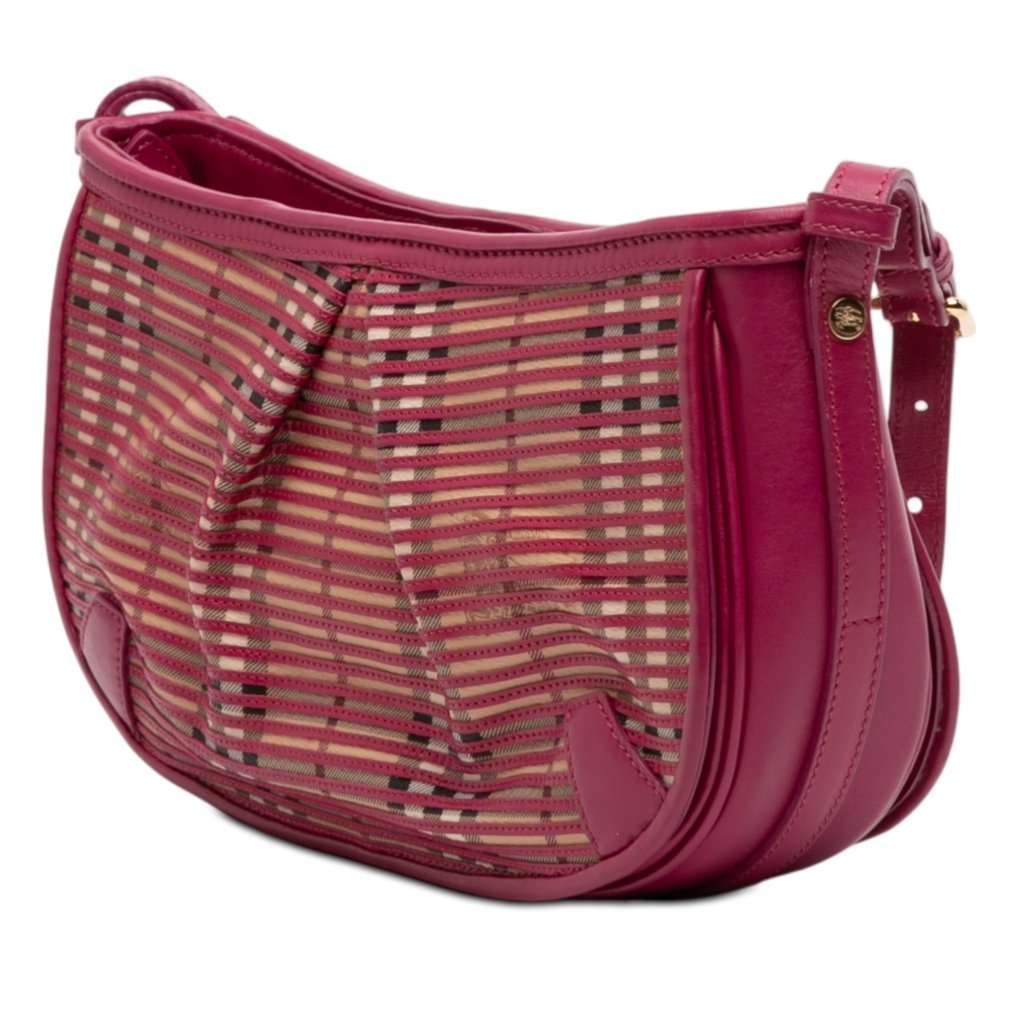 Burberry Haymarket Check Stripes Coated Canvas Crossbody Beige Very good condition - Back View