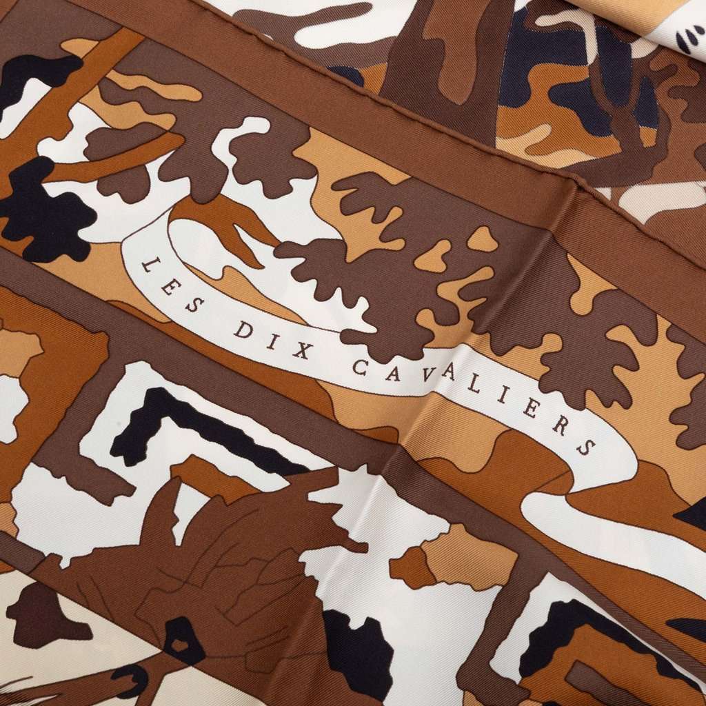 Hermès Les Dix Cavaliers Silk Scarf 90 Brown Never worn - Back View