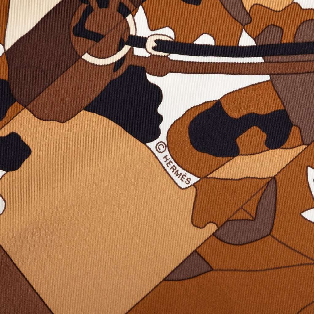Hermès Les Dix Cavaliers Silk Scarf 90 Brown Never worn - Box View