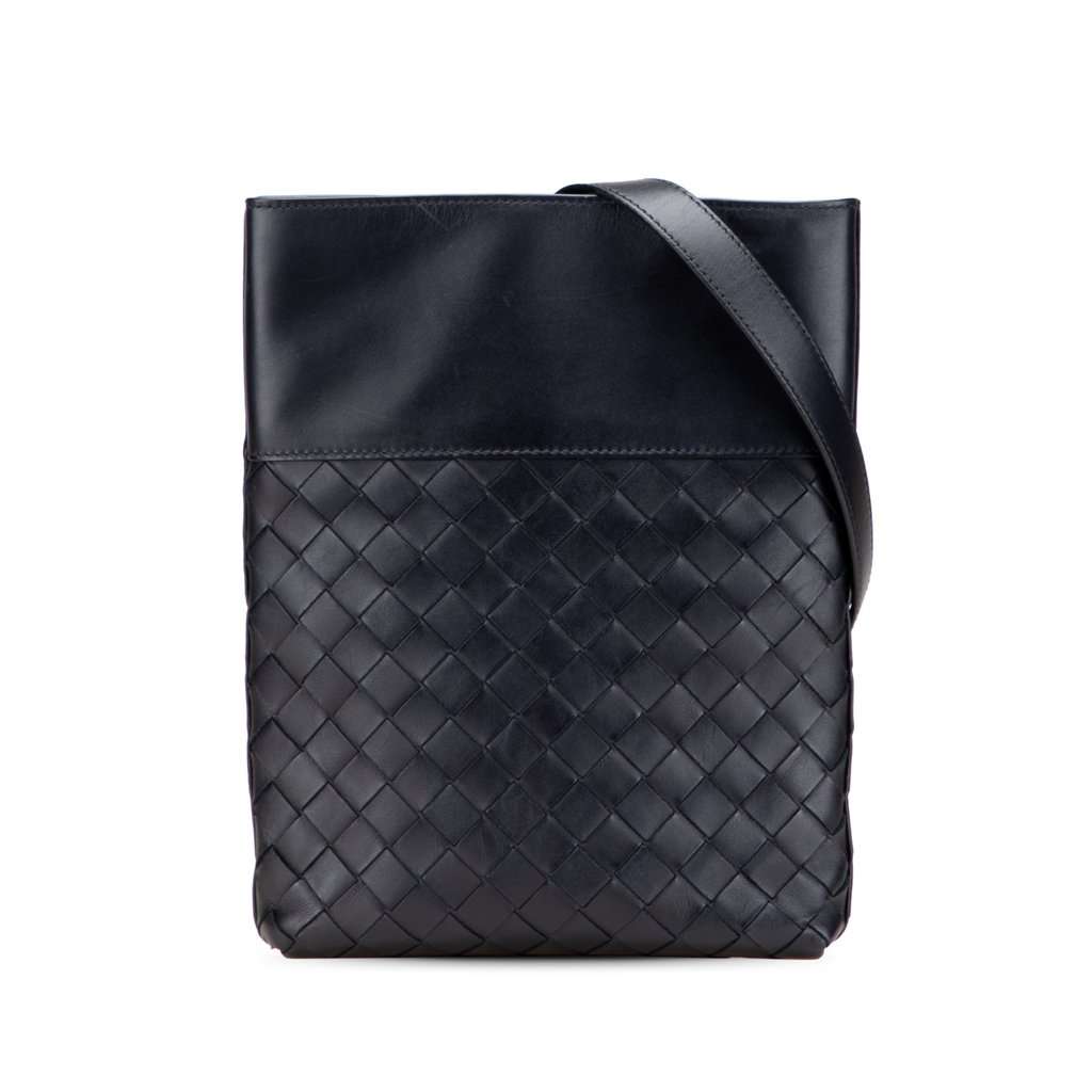 Bottega Veneta Nappa Intrecciato Messenger Bag Black Leather Very good - Front View