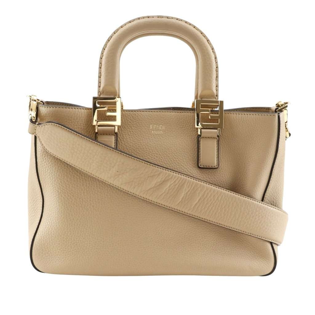 Fendi Small Leather Selleria FF Tote Beige Leather Very good condition - Front View