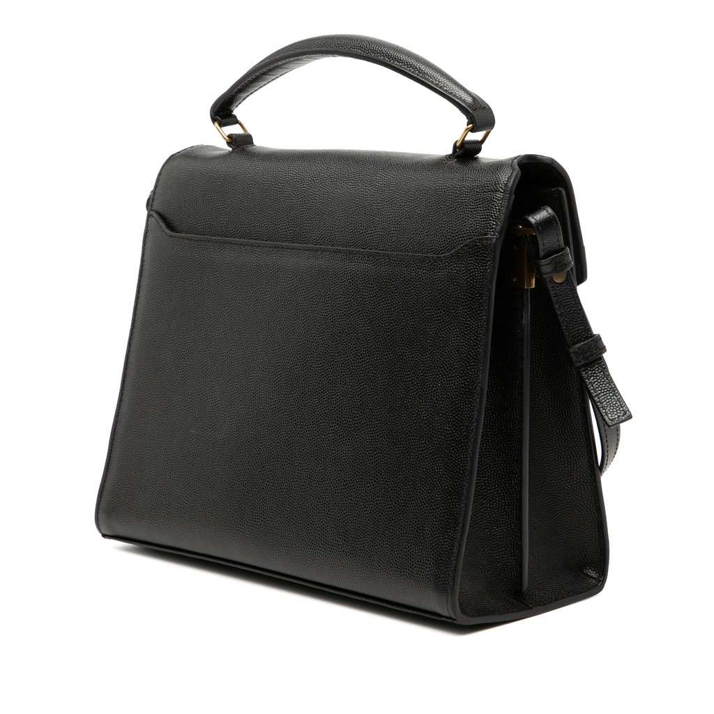 Saint Laurent Medium Grain de Poudre Classic Monogram Cassandra Top Handle Bag Black Leather Very good condition - Back View