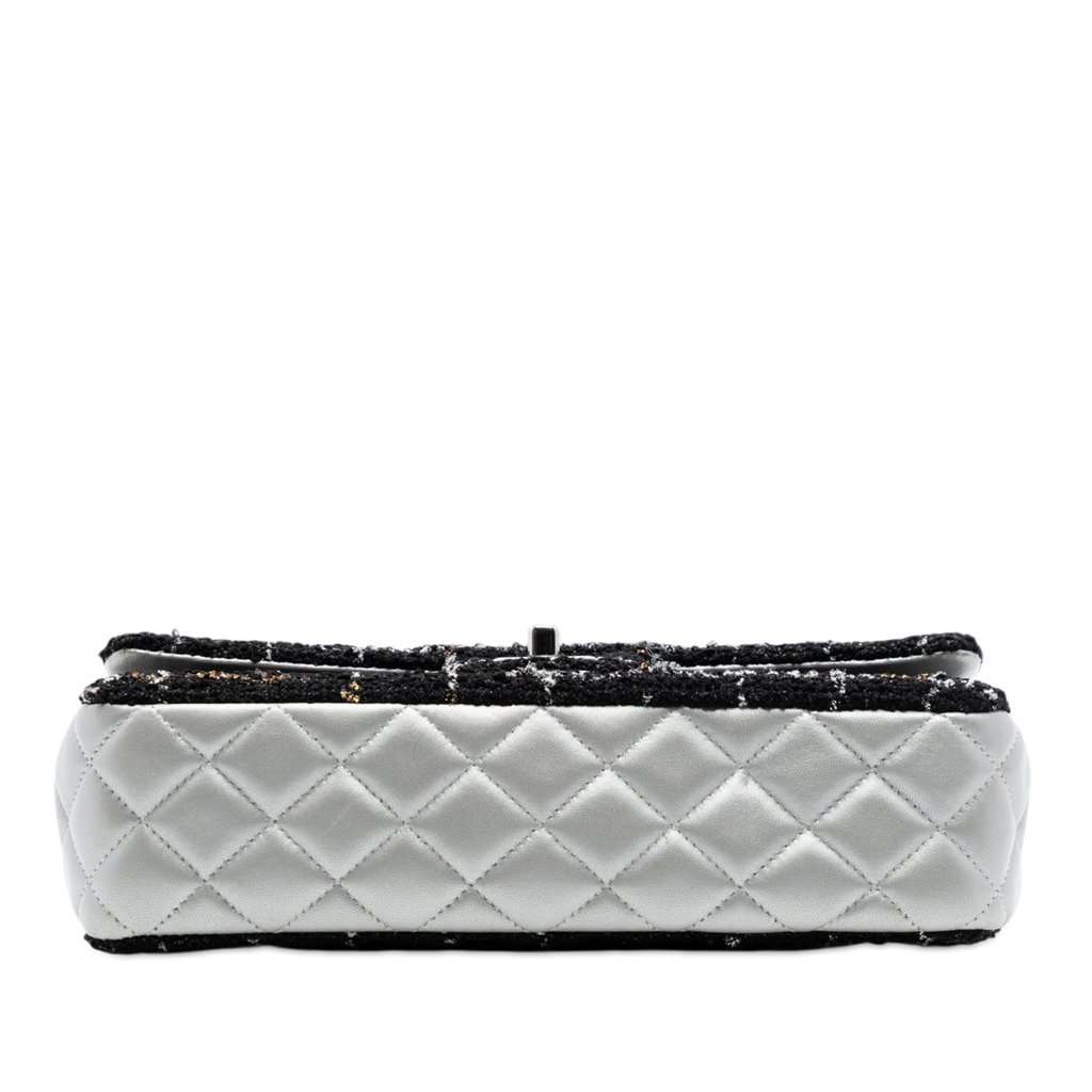 Chanel Medium Classic Quilted Tweed and Metallic Lambskin Double Flap Black Good condition - Inside View