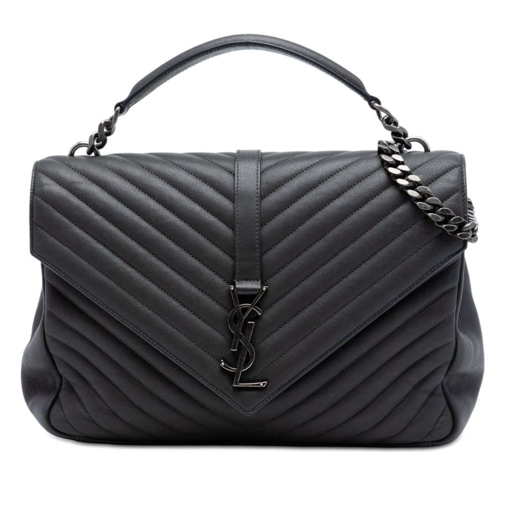 Saint Laurent Large Chevron Sheepskin Monogram College Satchel Brown Leather Very good condition - Front View