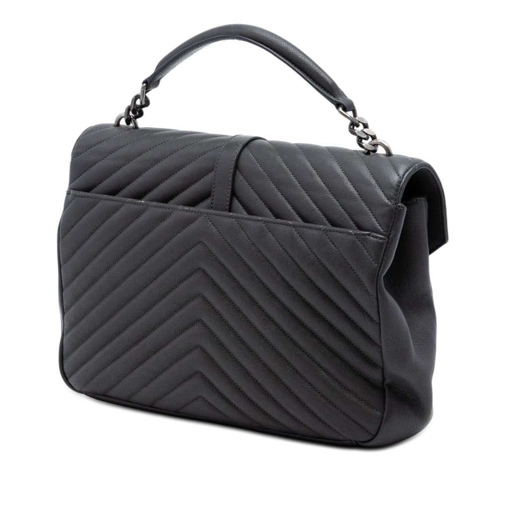 Saint Laurent Large Chevron Sheepskin Monogram College Satchel Brown Leather Very good condition - Back View