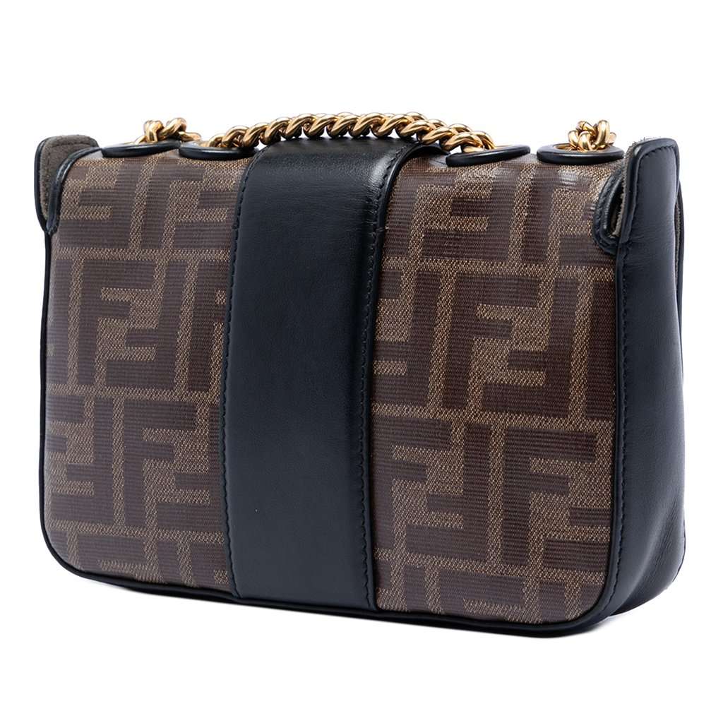 Fendi Mini FF 1974 Glazed Fabric Stamp Patch Crossbody Brown Very good condition - Back View