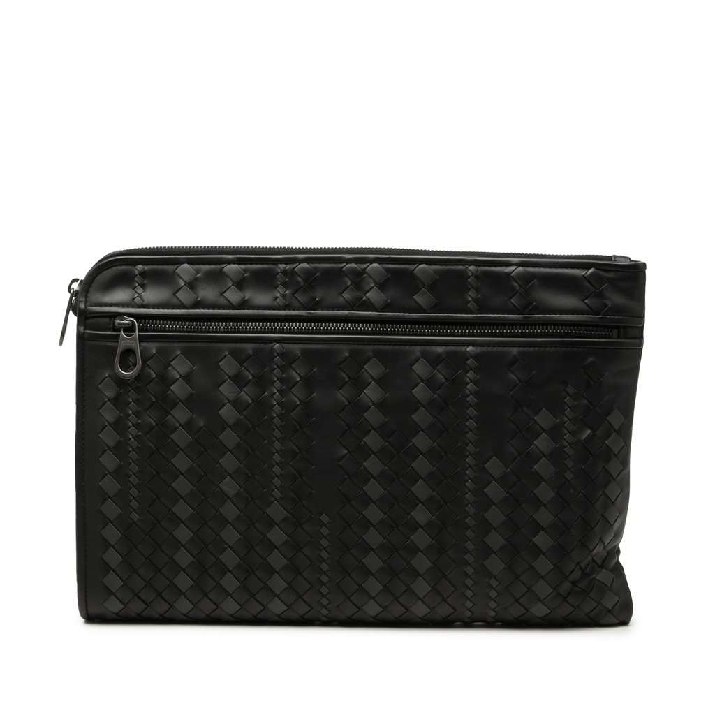 Bottega Veneta Bicolor Nappa Intrecciato Clutch Black Leather Very good condition - Front View