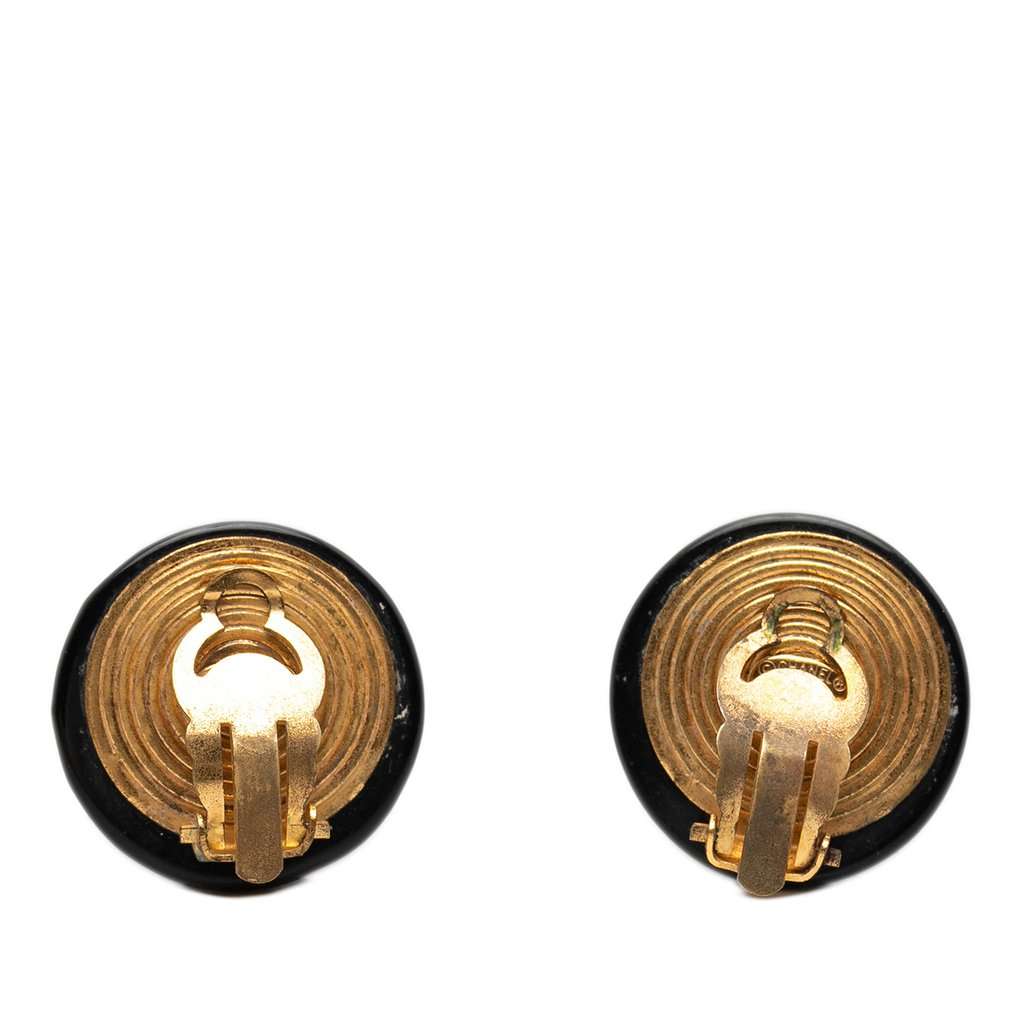 Chanel CC Resin and Gold Plated Button Clip On Earrings Black Plastic Very good - Back View