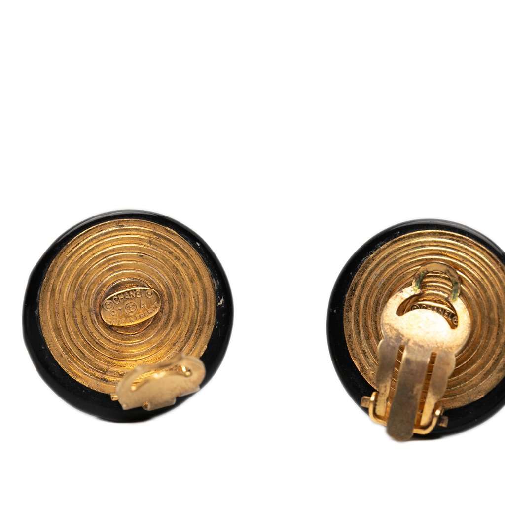 Chanel CC Resin and Gold Plated Button Clip On Earrings Black Plastic Very good - Inside View