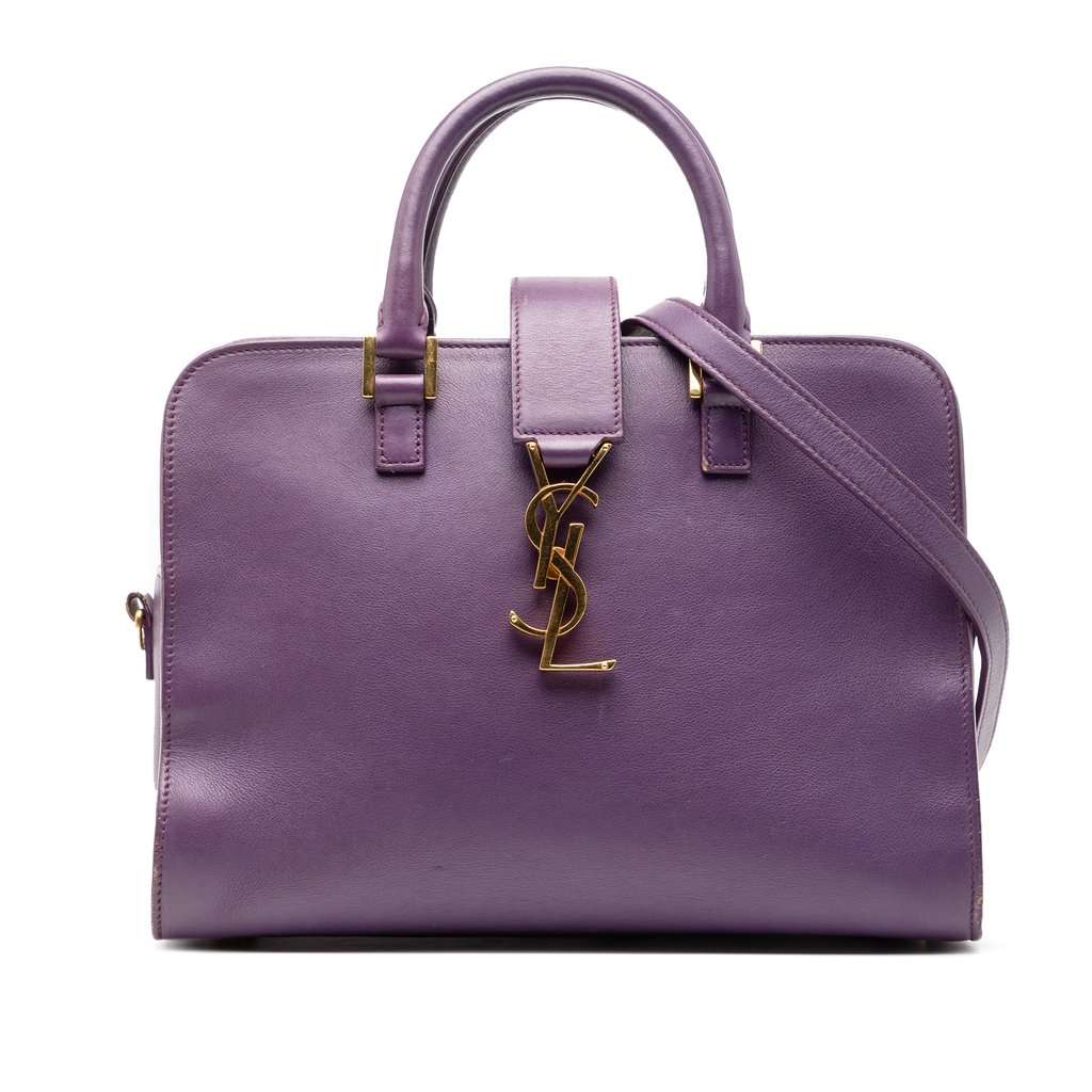 Saint Laurent Baby Leather Monogram Cabas Satchel Purple Leather Good - Front View