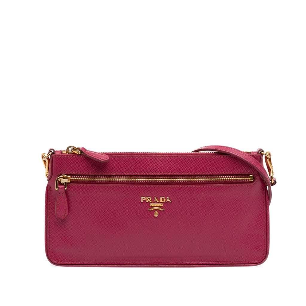 Prada Saffiano Lux Top Zip Crossbody Pink Leather Very good - Front View