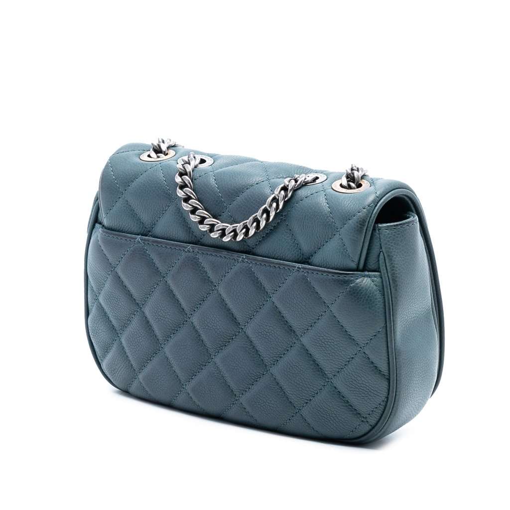 Chanel Small Quilted Caviar Casual Pocket Flap Blue Leather Very good - Back View