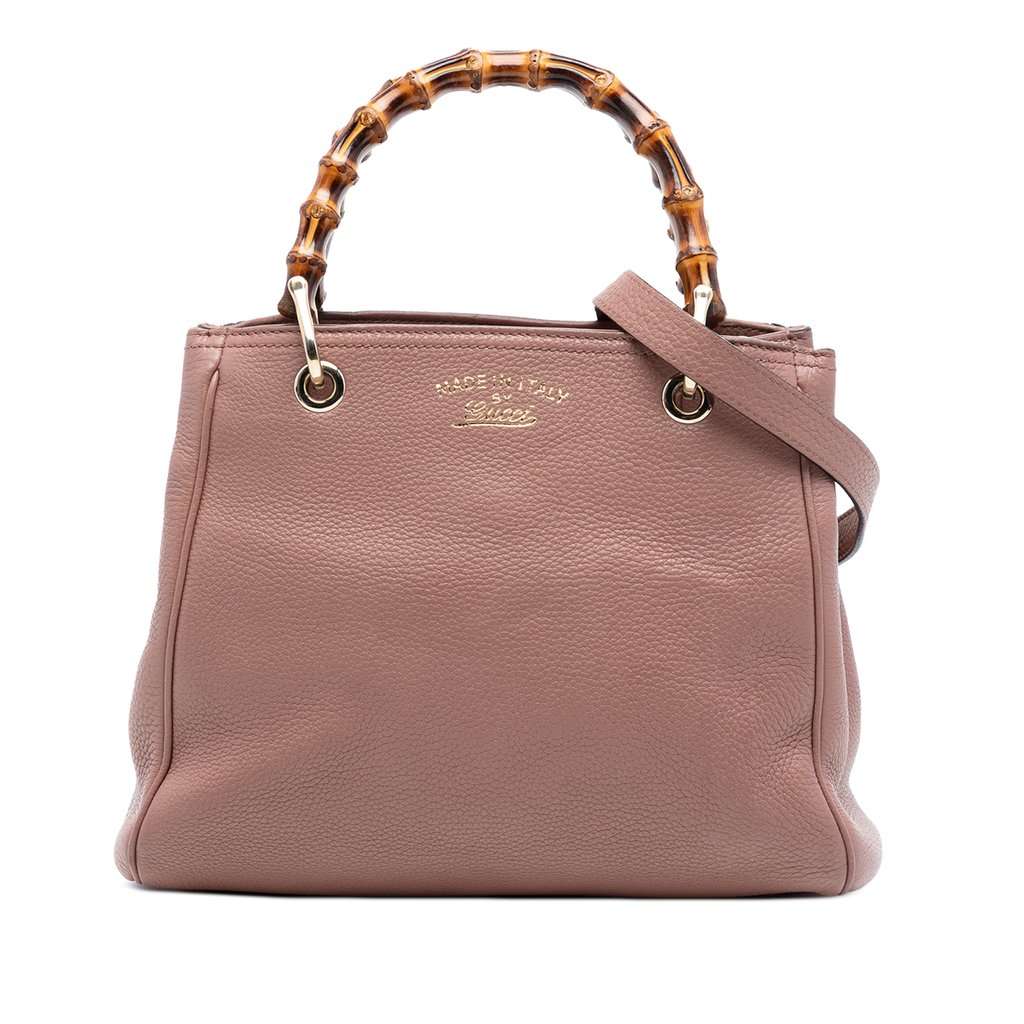 Gucci Small Calfskin Bamboo Shopper Satchel Brown Leather Very good condition - Front View