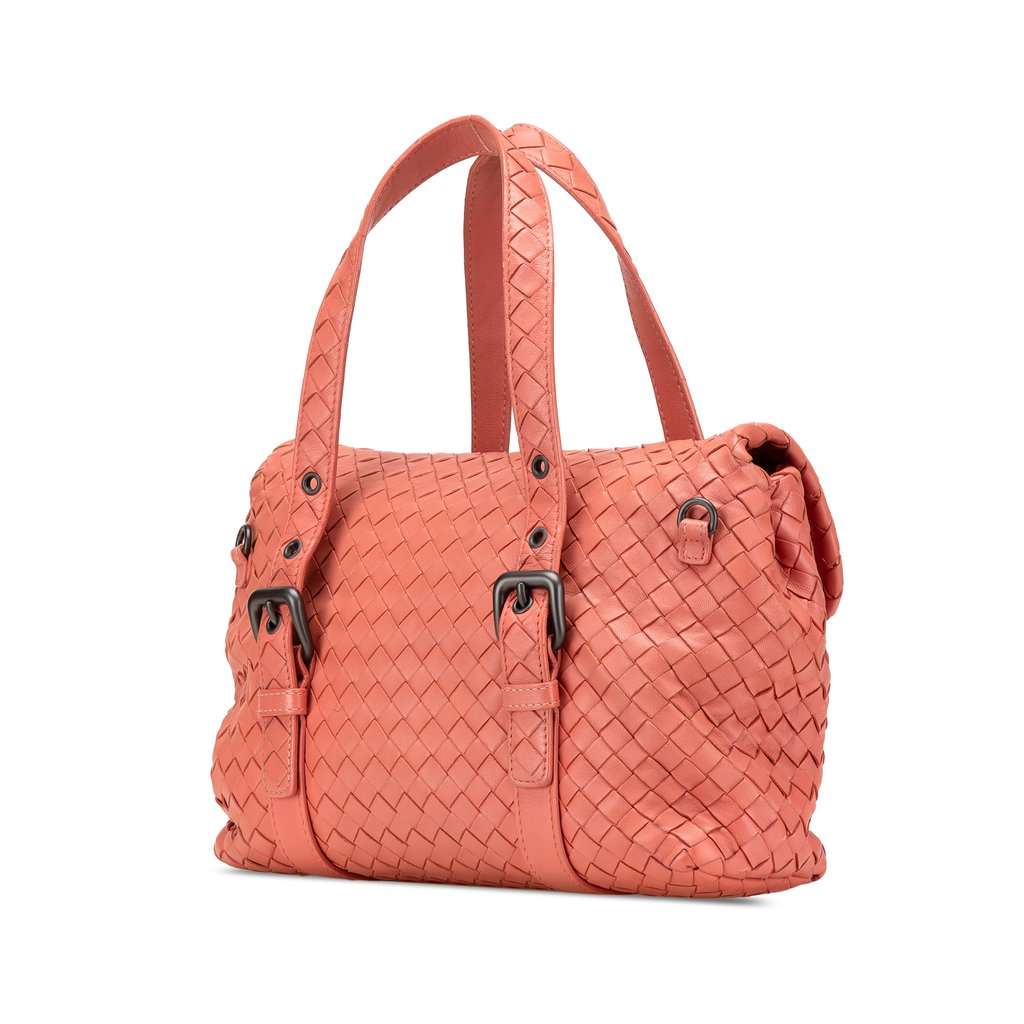 Bottega Veneta Leather Intrecciato Flap Satchel Orange Leather Very good - Back View