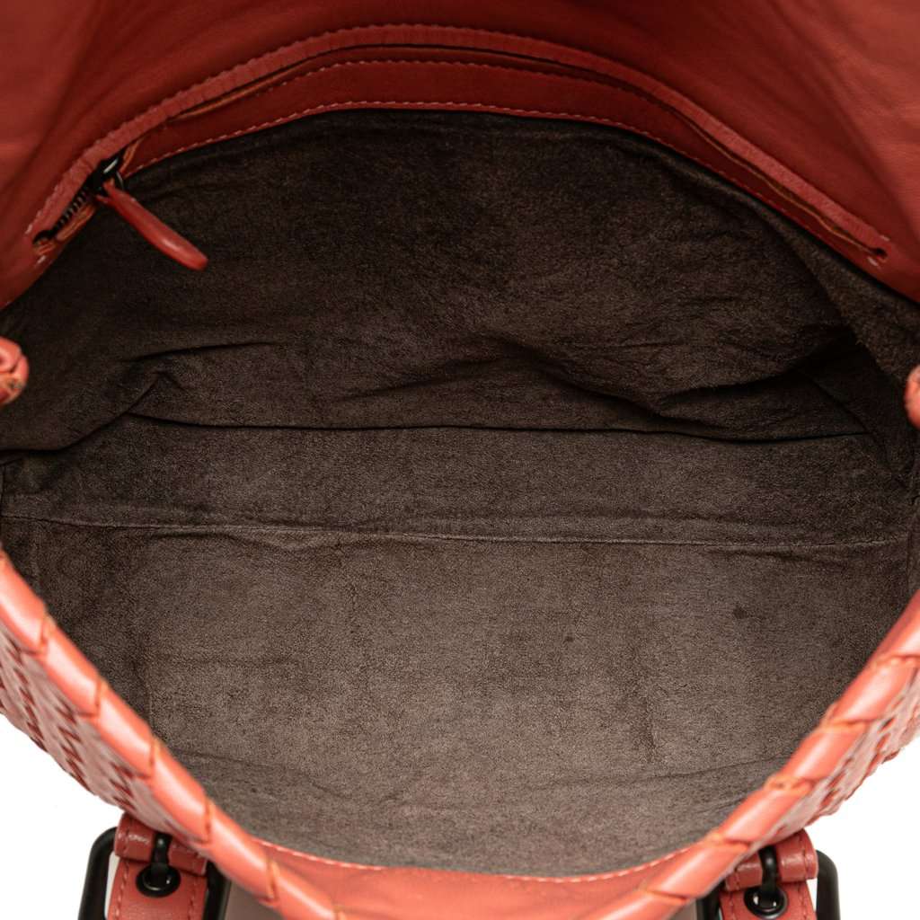 Bottega Veneta Leather Intrecciato Flap Satchel Orange Leather Very good - Model View