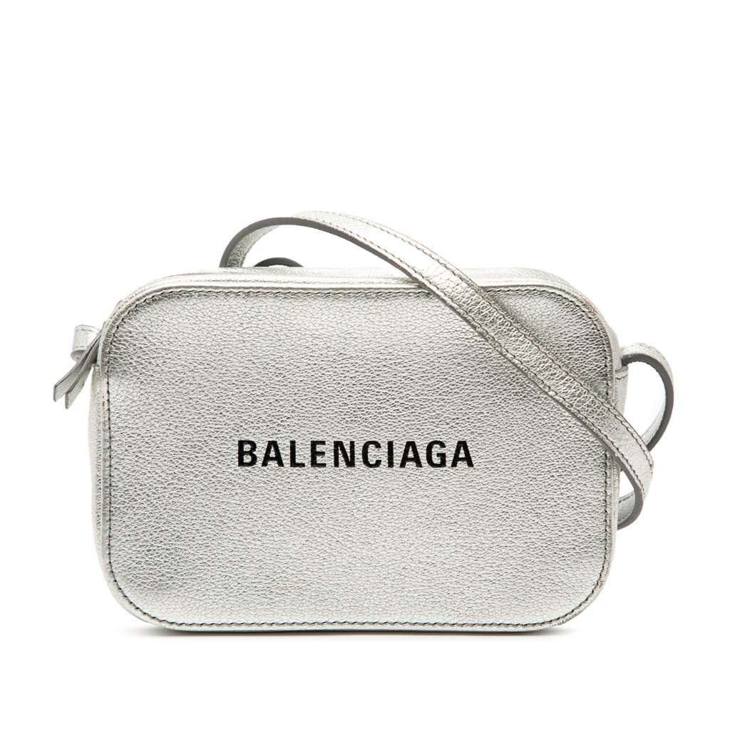 Balenciaga XS Metallic Leather Everyday Camera Bag Silver Leather Very good - Front View