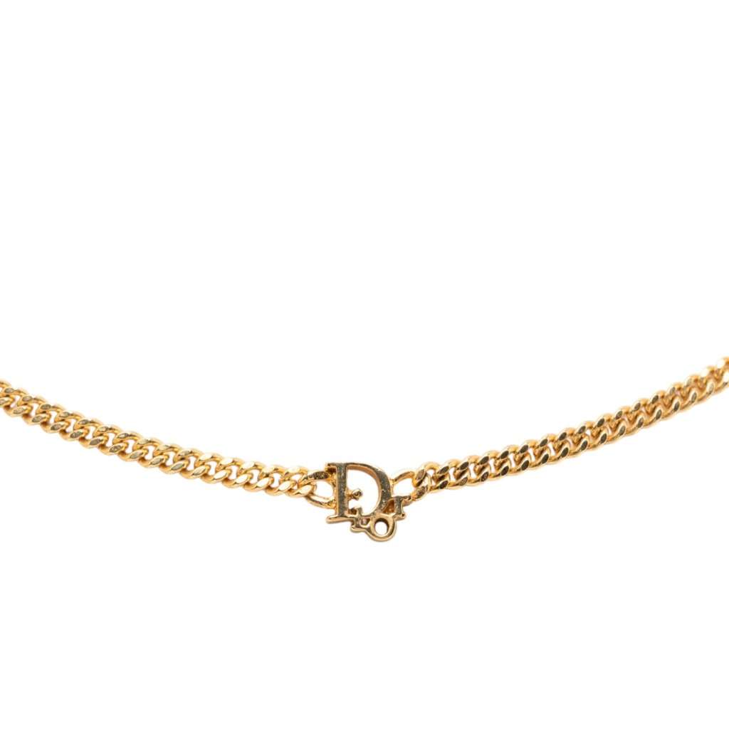 Dior Gold Plated Logo Pendant Necklace Gold Metal Very good condition - Back View