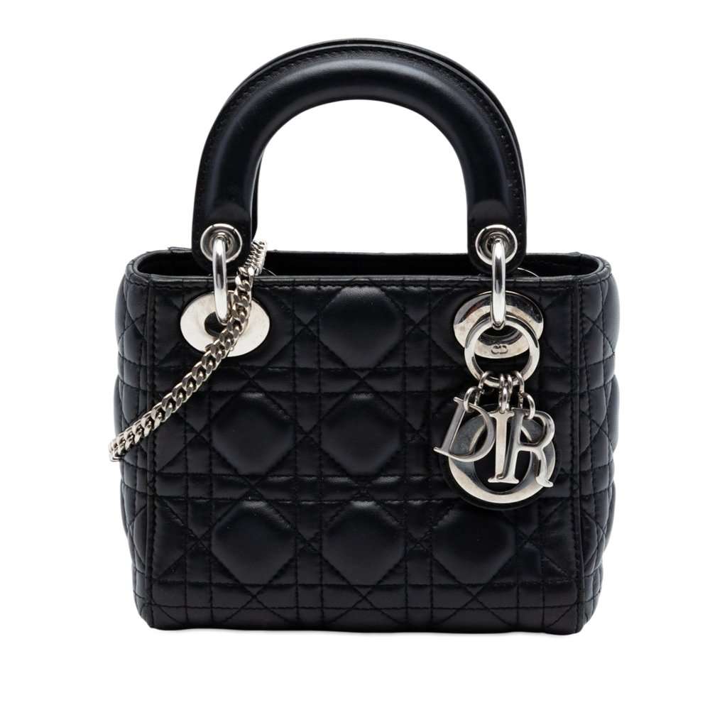 Dior Mini Lambskin Cannage Lady Dior Black Leather Very good condition - Front View