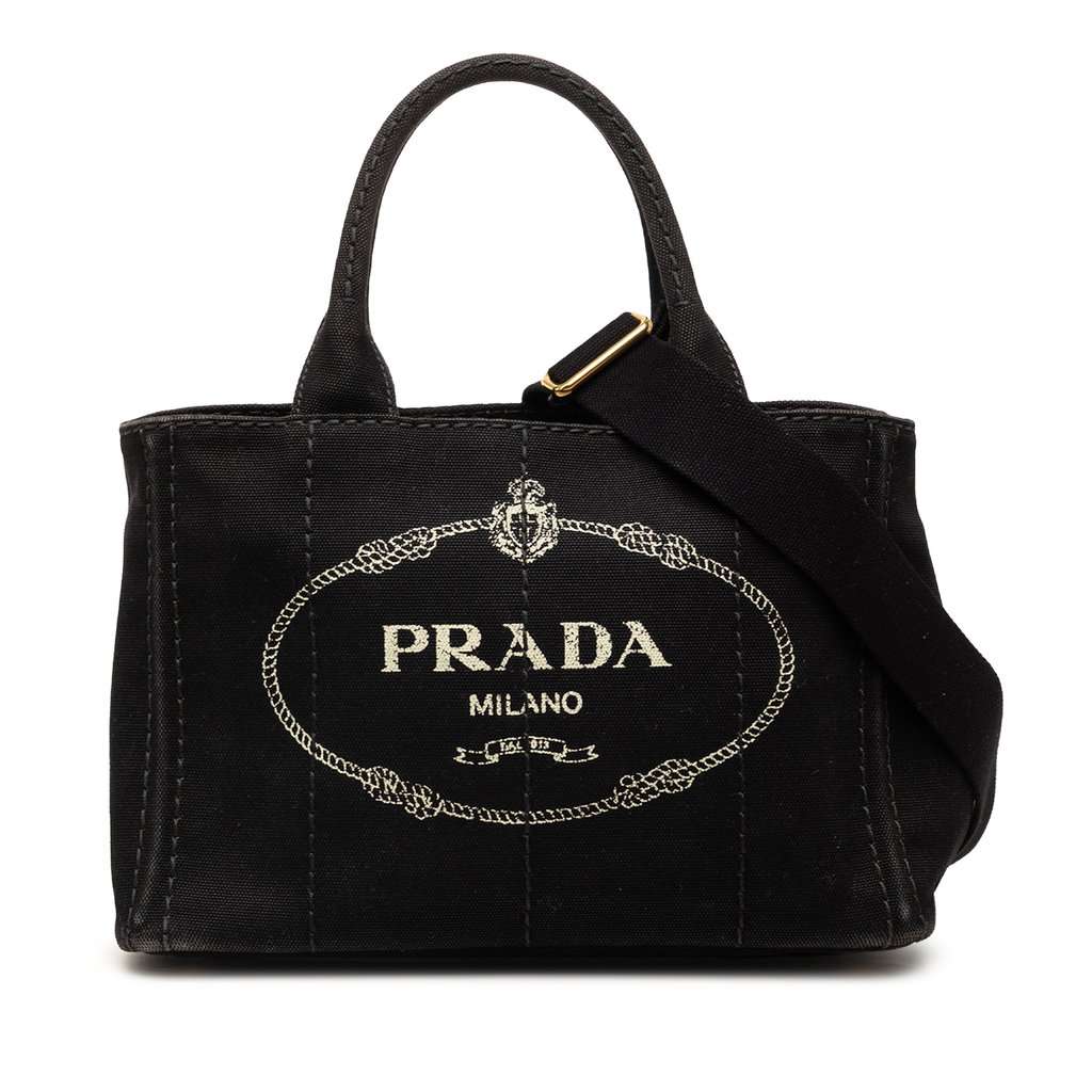 Prada Small Canvas Canapa Logo Satchel Black Very good condition - Front View