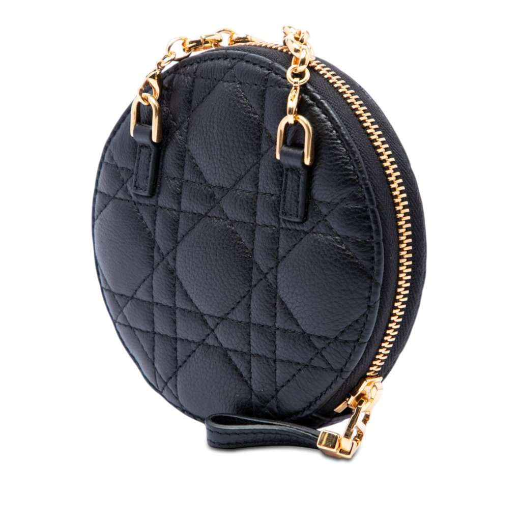 Dior Calfskin Cannage Round Caro Pouch with Chain Black Leather Very good - Back View