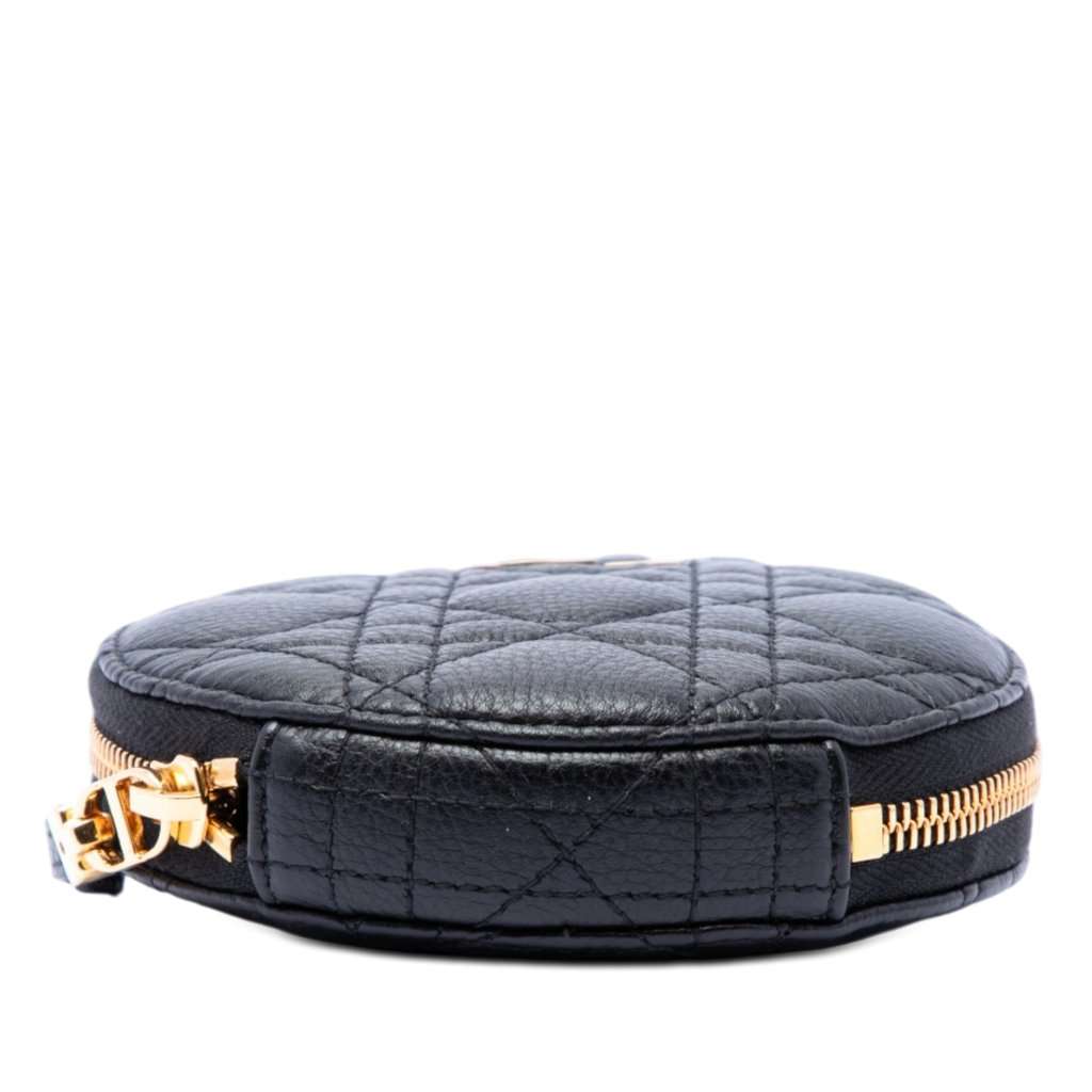 Dior Calfskin Cannage Round Caro Pouch with Chain Black Leather Very good - Inside View