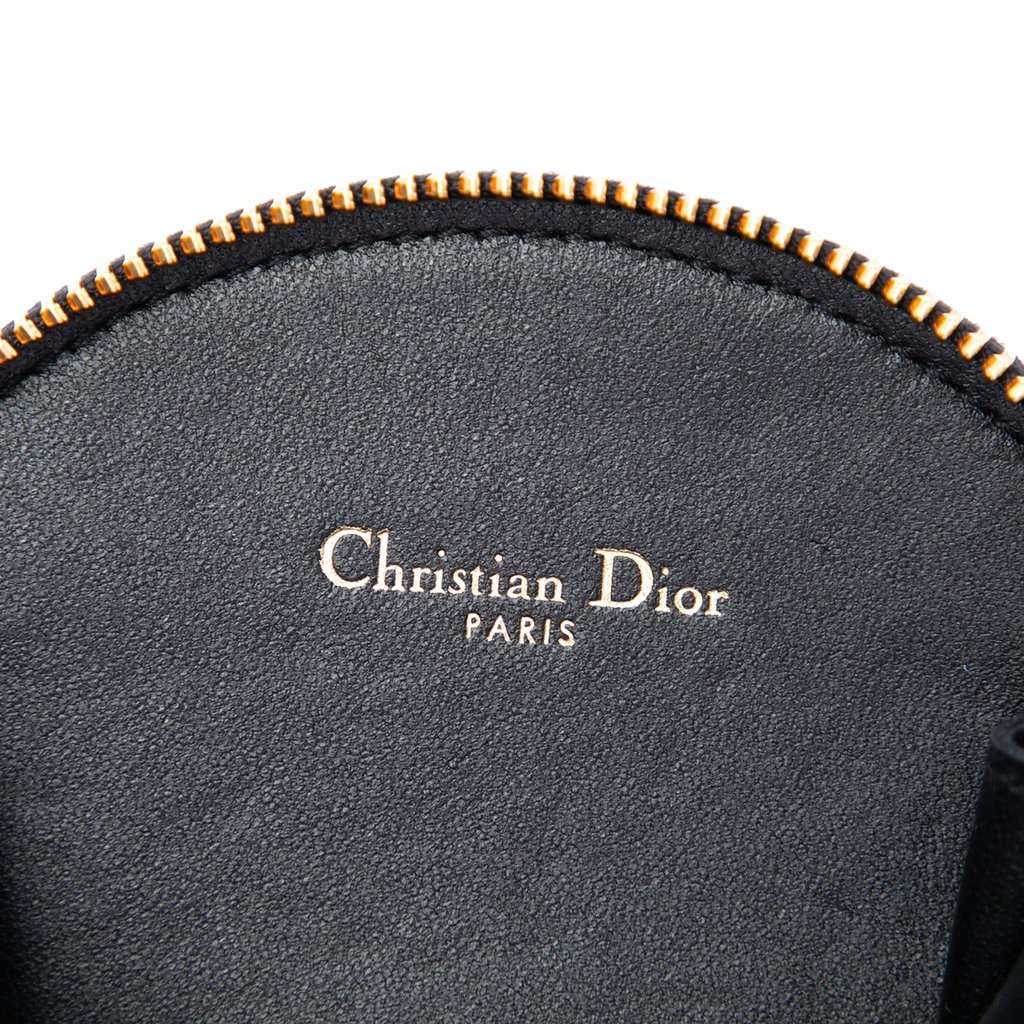 Dior Calfskin Cannage Round Caro Pouch with Chain Black Leather Very good - Box View