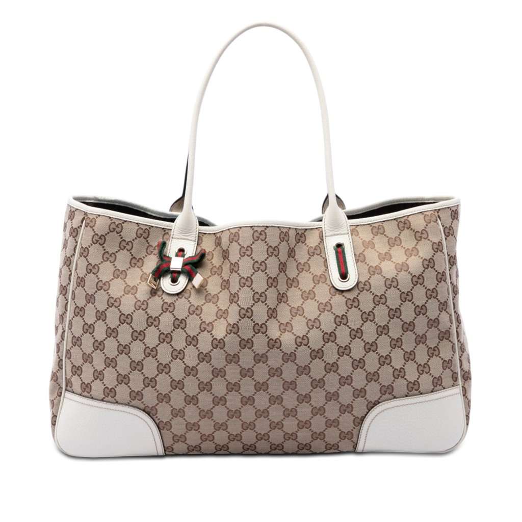 Gucci GG Canvas Web Princy Tote Beige Very good - Front View