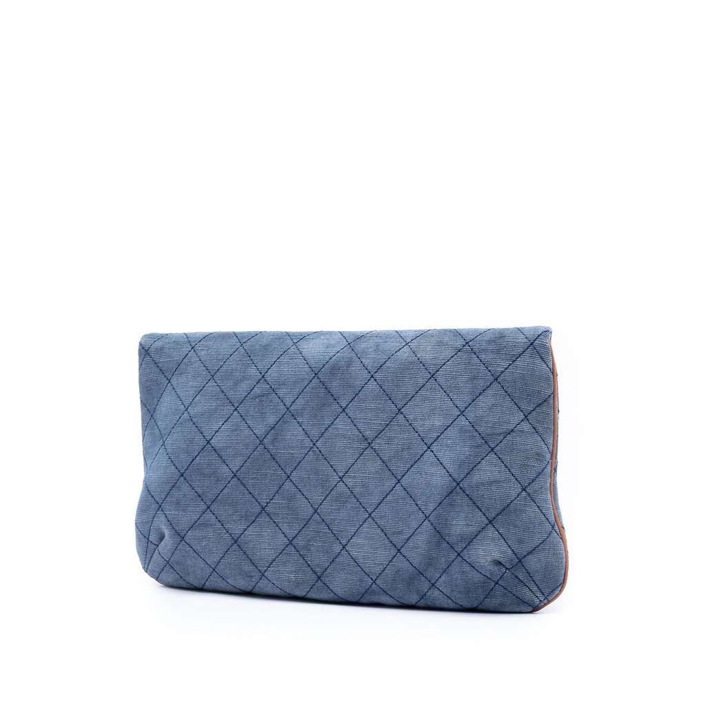 Chanel CC Quilted Denim Foldover Clutch Blue Very good condition - Back View