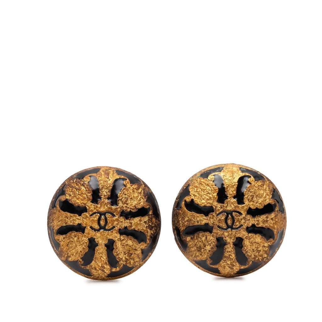 Chanel CC Gold Plated Enamel Clip On Earrings Gold Metal Very good condition - Front View