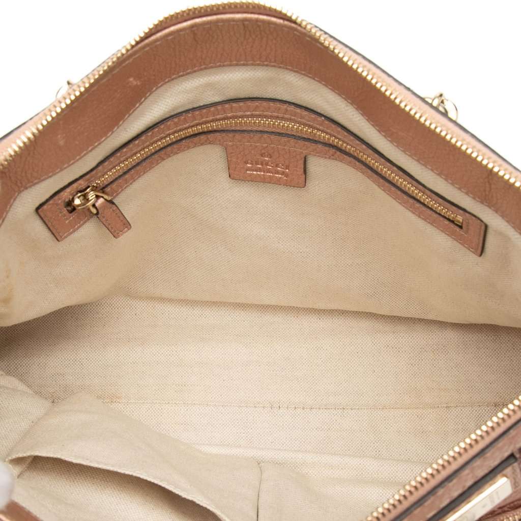 Gucci Metallic Pebbled Calfskin Bella Satchel Pink Leather Very good condition - Model View