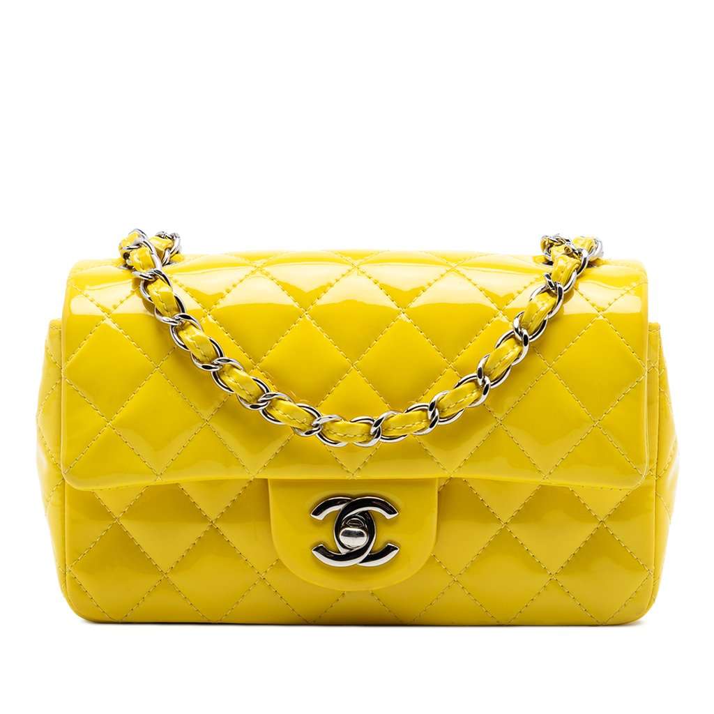 Chanel Mini Rectangular Classic Patent Single Flap Yellow Leather Very good condition - Front View