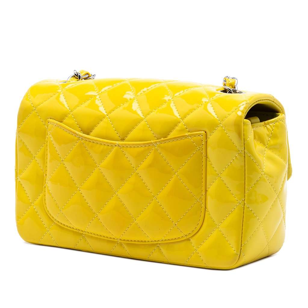 Chanel Mini Rectangular Classic Patent Single Flap Yellow Leather Very good condition - Back View