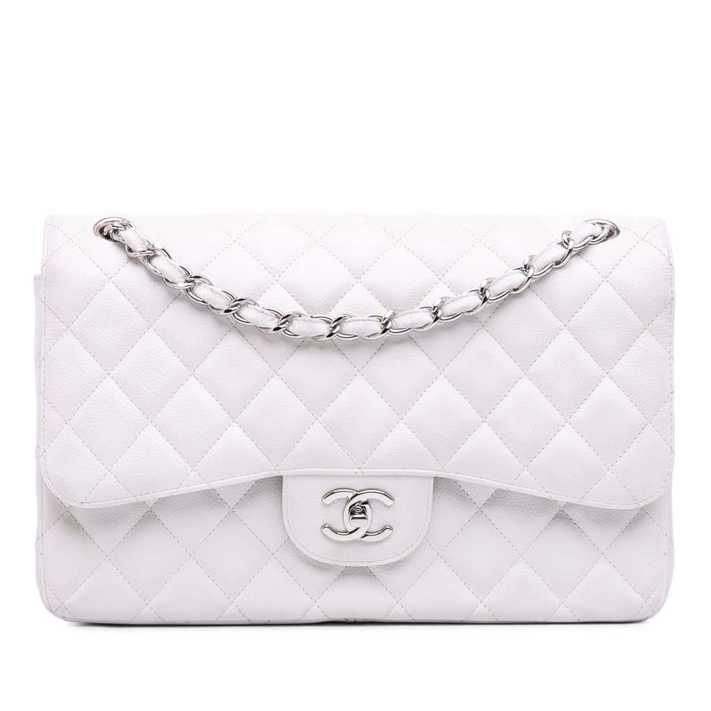 Chanel Jumbo Classic Caviar Double Flap White Leather Very good condition - Front View