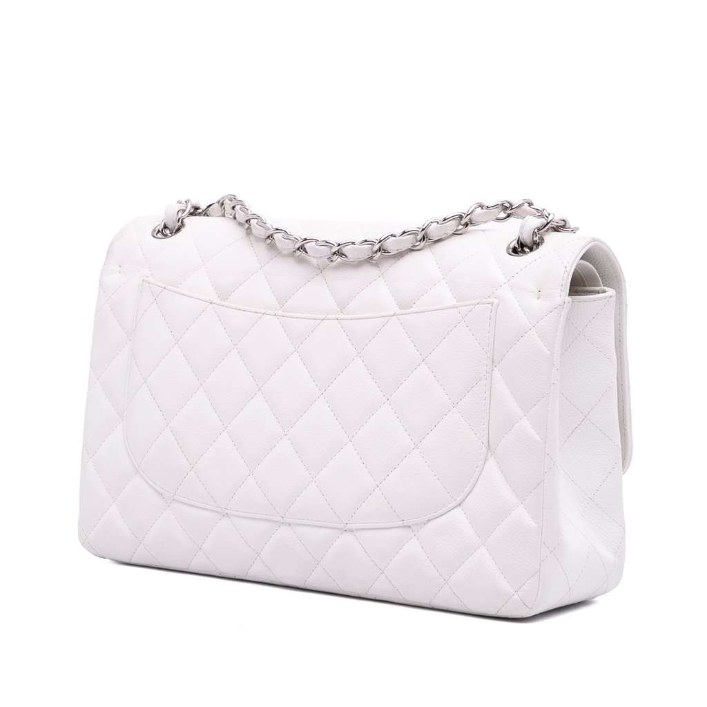 Chanel Jumbo Classic Caviar Double Flap White Leather Very good condition - Back View