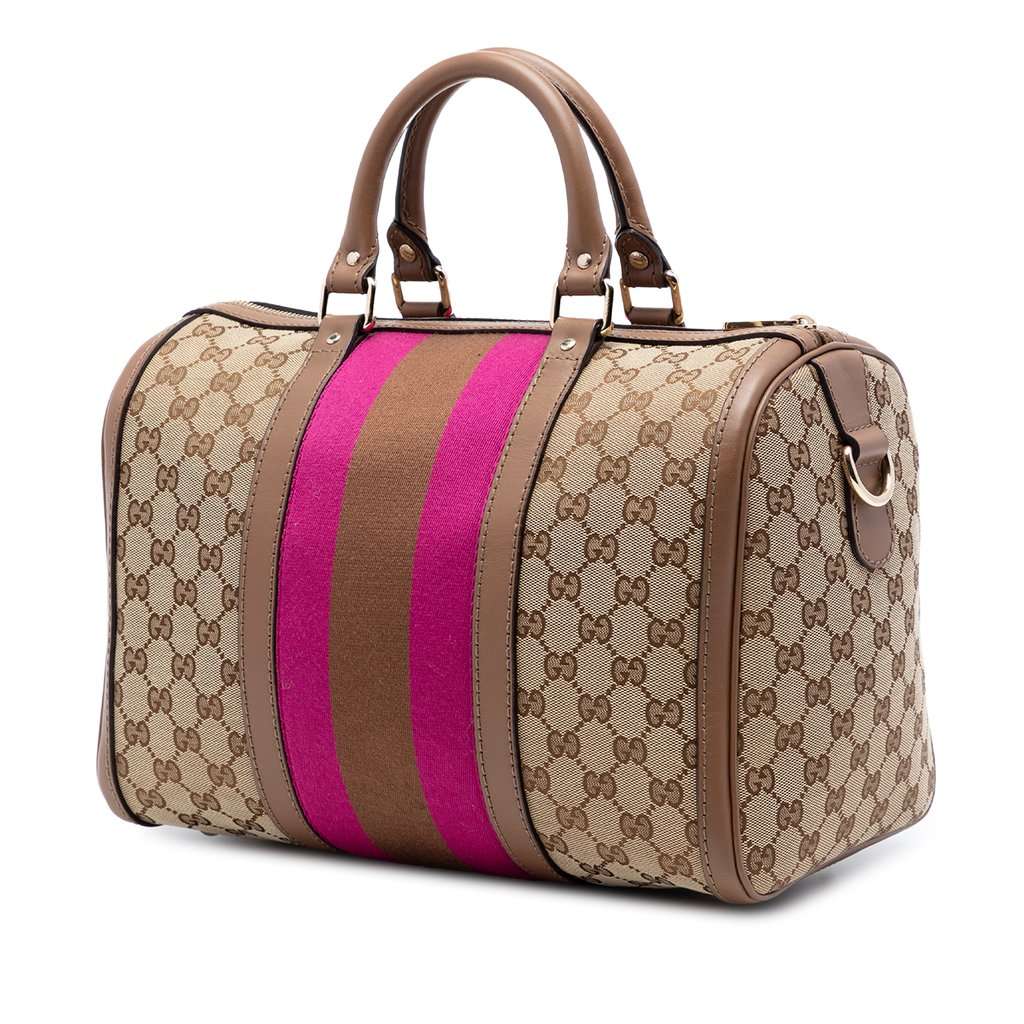 Gucci Medium GG Canvas Web Joy Boston Bag Beige Very good condition - Back View