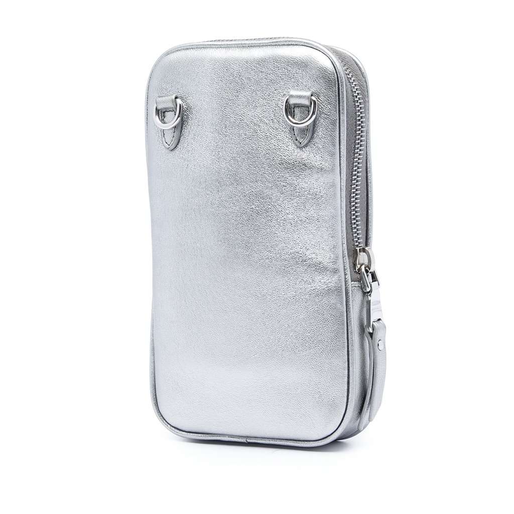 Miu Miu Matelasse Metallic Nappa Phone Holder Crossbody Silver Leather Very good condition - Back View