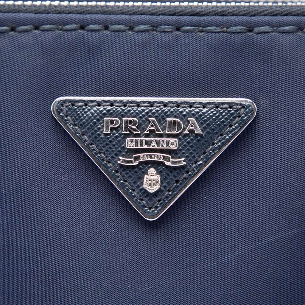 Prada Small Tessuto and City Calf Hand Stitched Galleria Double Zip Satchel Blue Very good condition - Box View