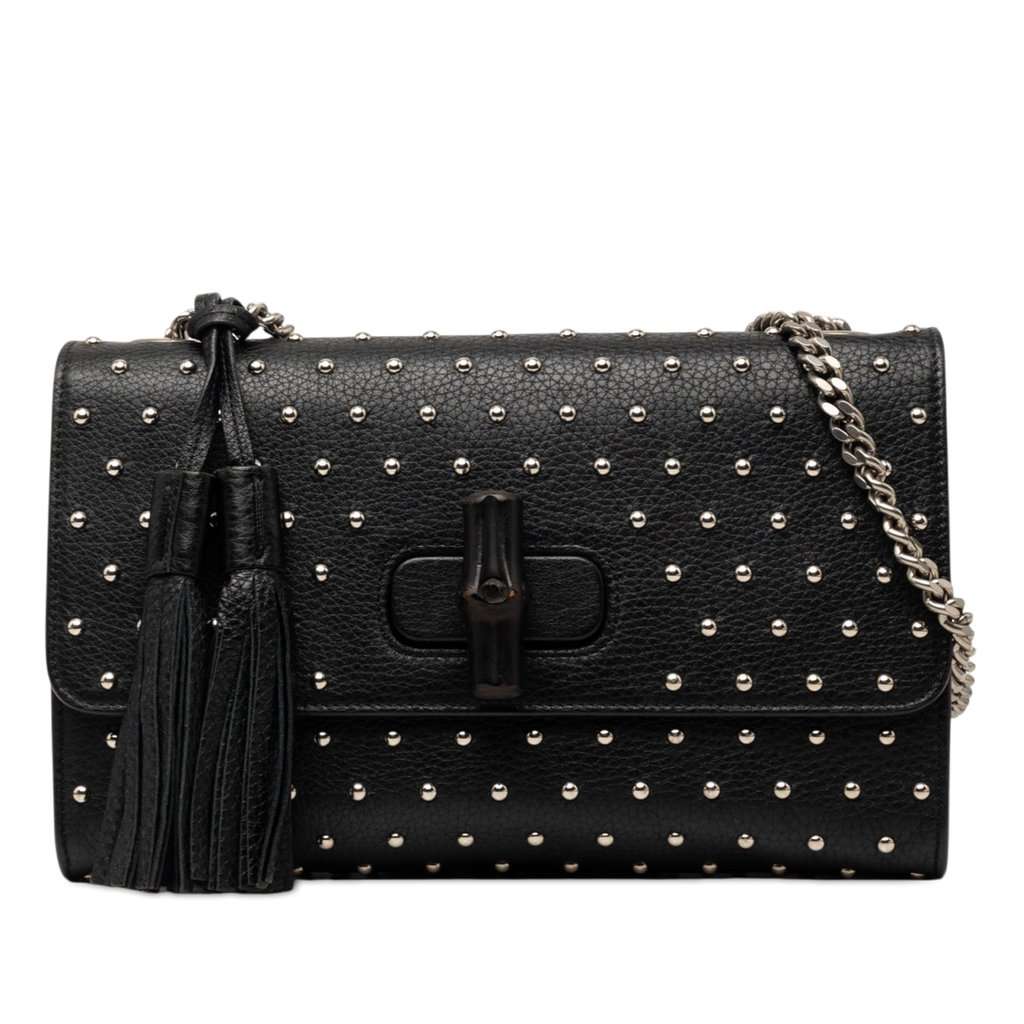 Gucci Medium Studded Leather Miss Bamboo Crossbody Black Leather Very good - Front View