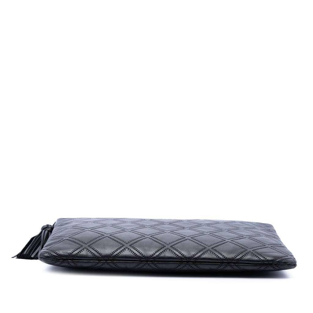 Chanel Large Quilted Lambskin Double Stitch Tassel O Case Clutch Black Leather Very good condition - Inside View