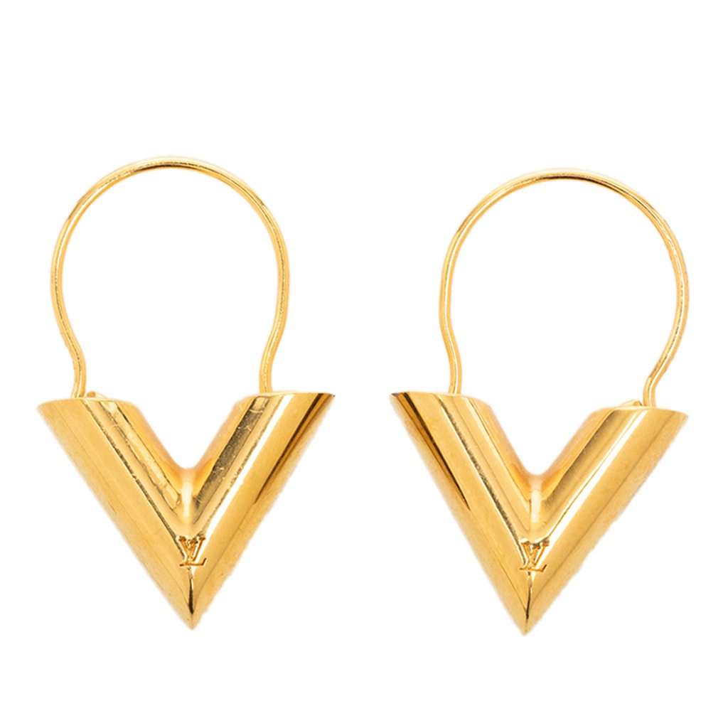 Louis Vuitton Gold Plated Essential V Hoop Earrings Gold Metal Very good - Front View