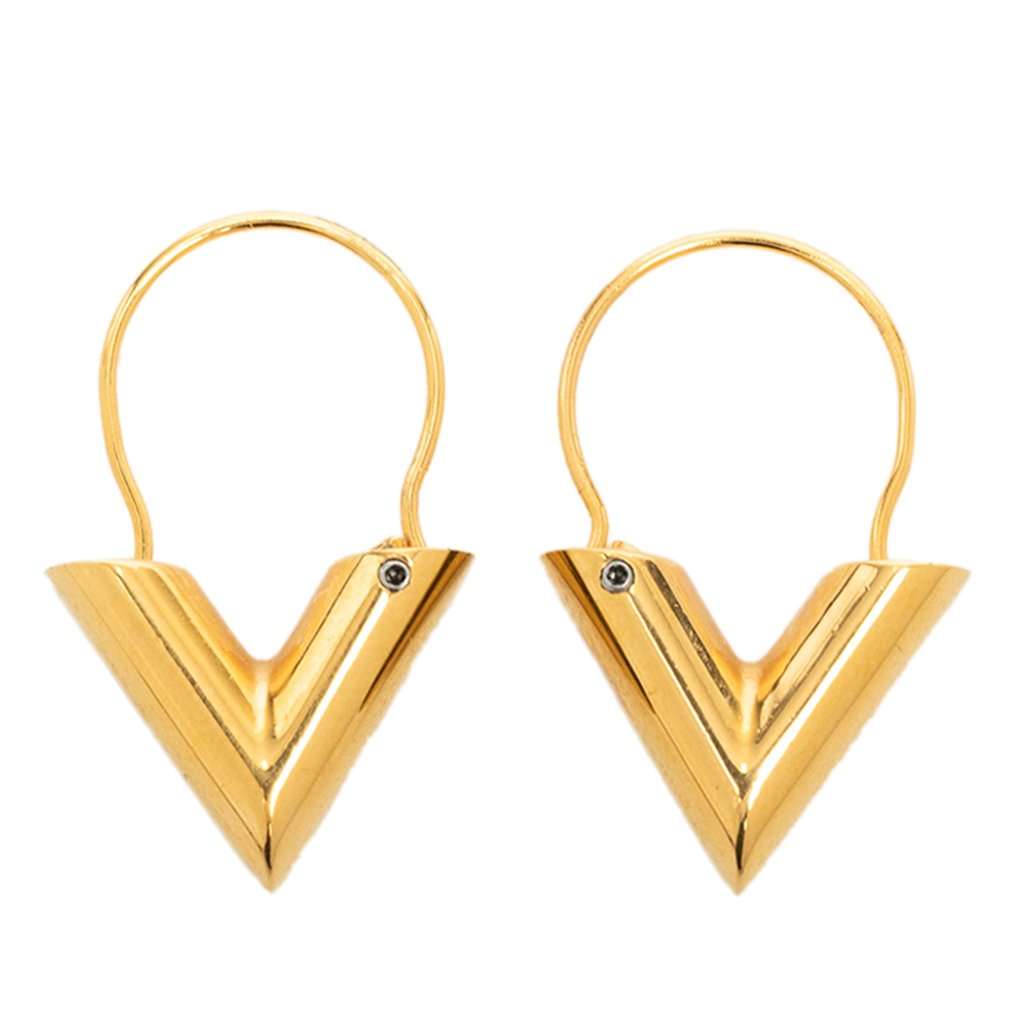 Louis Vuitton Gold Plated Essential V Hoop Earrings Gold Metal Very good - Back View