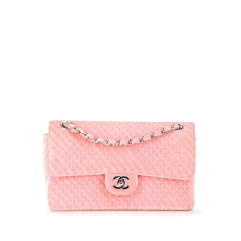 Chanel Medium Micro Quilted Velvet CC Flap Pink Good - Front View