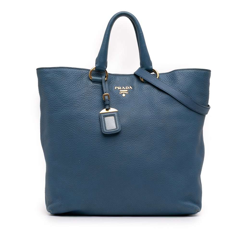 Prada Vitello Daino Open Convertible Tote Blue Leather Very good condition - Front View