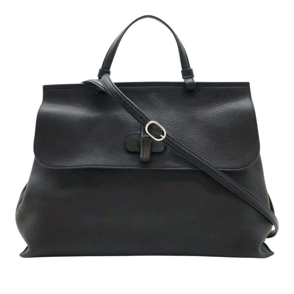 Gucci Large Calfskin Bamboo Daily Satchel Black Leather Very good - Front View