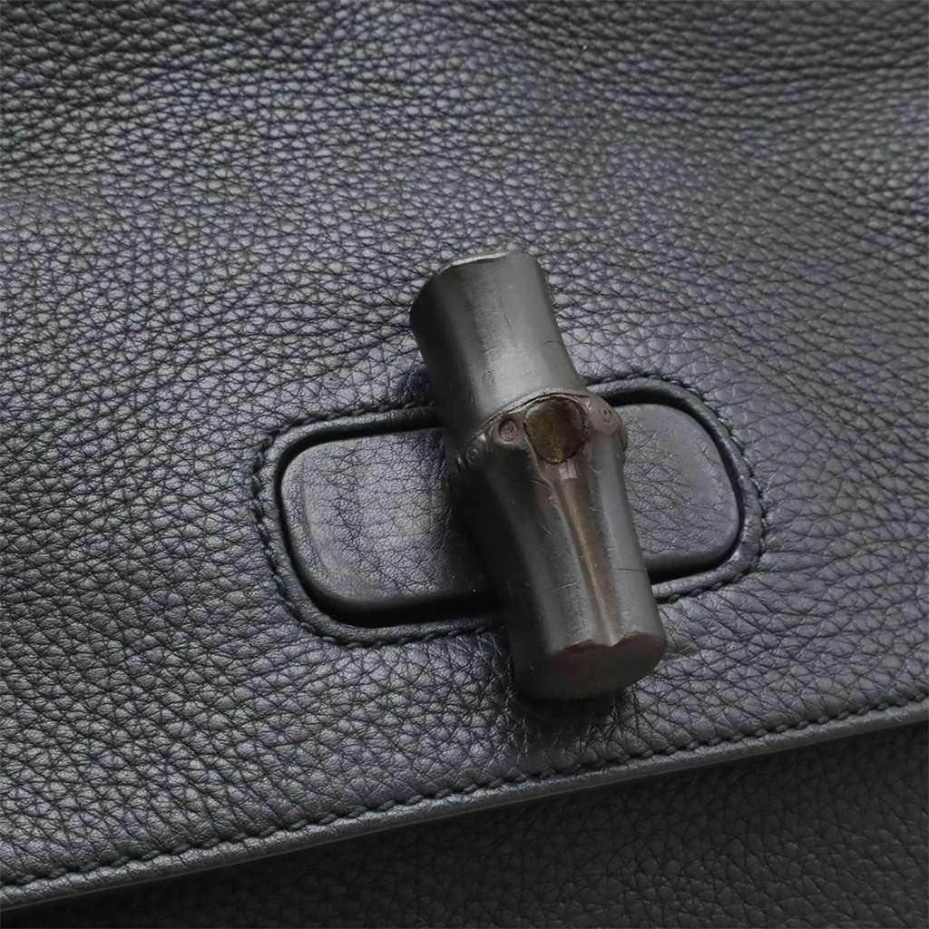 Gucci Large Calfskin Bamboo Daily Satchel Black Leather Very good - Model View