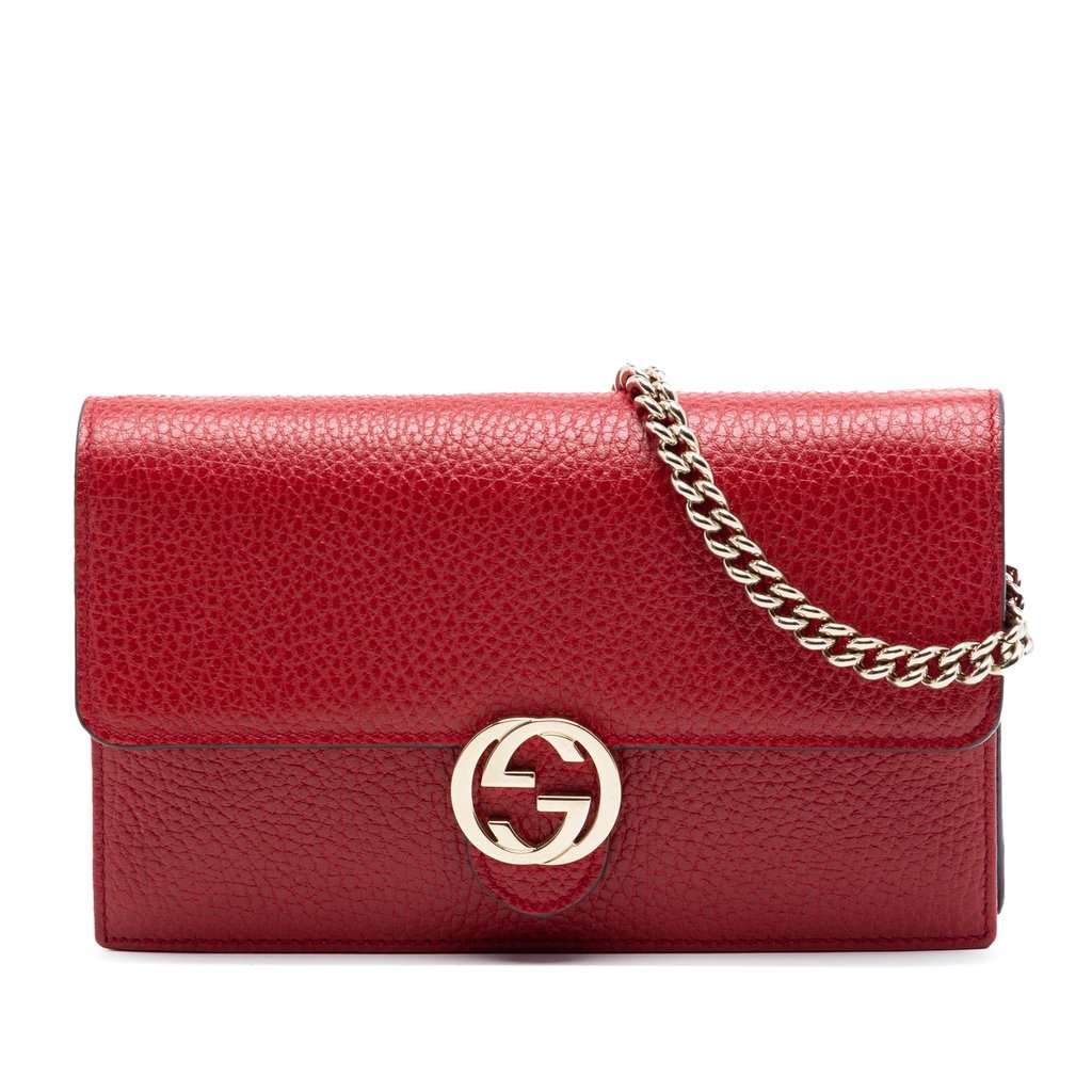 Gucci Dollar Calfskin Interlocking G Wallet on Chain Red Leather Very good condition - Front View