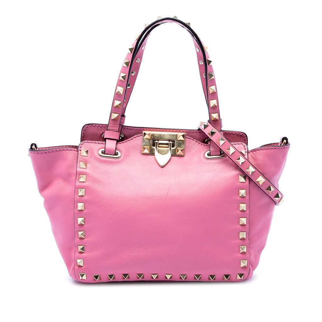 Valentino Mini Leather Rockstud Trapeze Satchel Pink Leather Very good condition - Front View