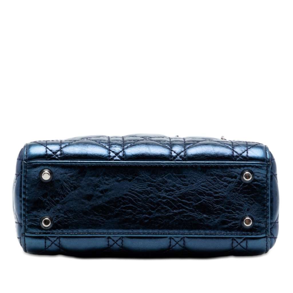 Dior Mini Metallic Calfskin Cannage Lady Dior Blue Leather Very good condition - Inside View