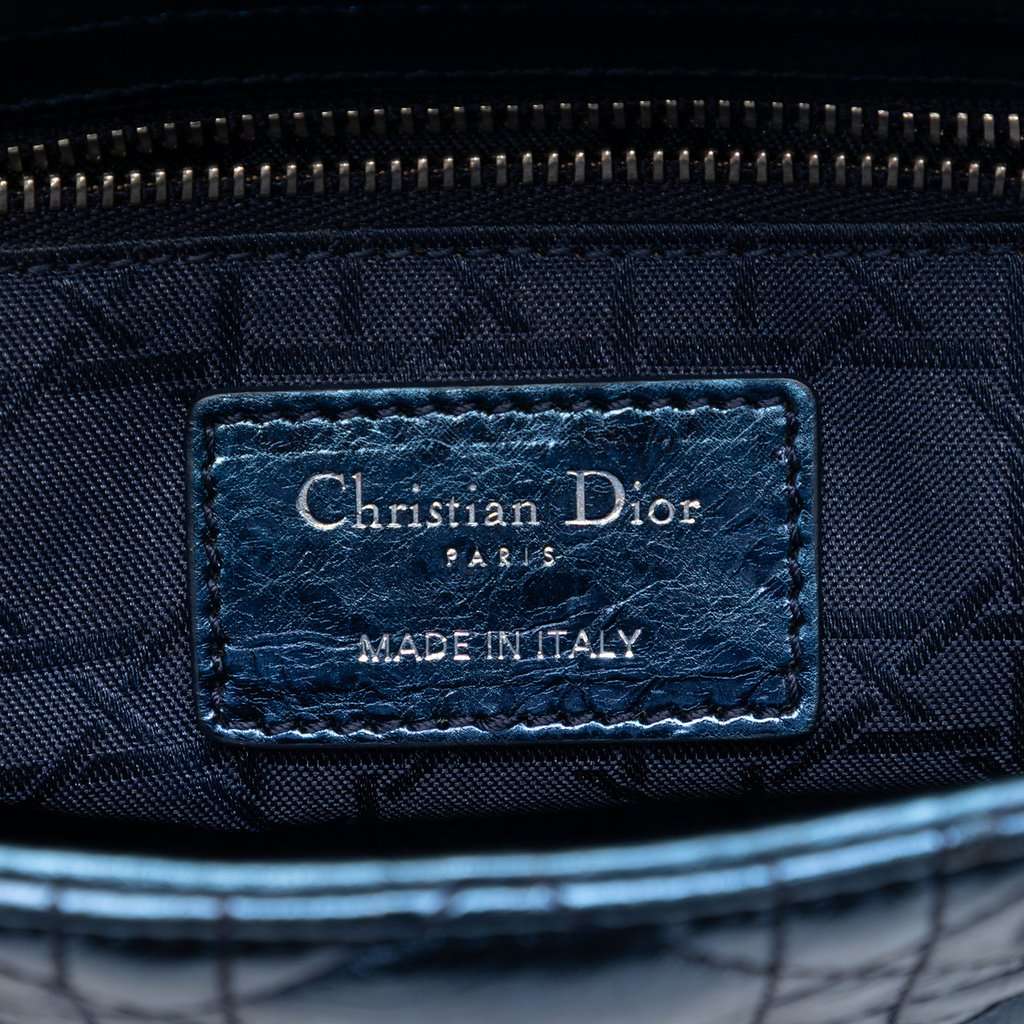 Dior Mini Metallic Calfskin Cannage Lady Dior Blue Leather Very good condition - Box View