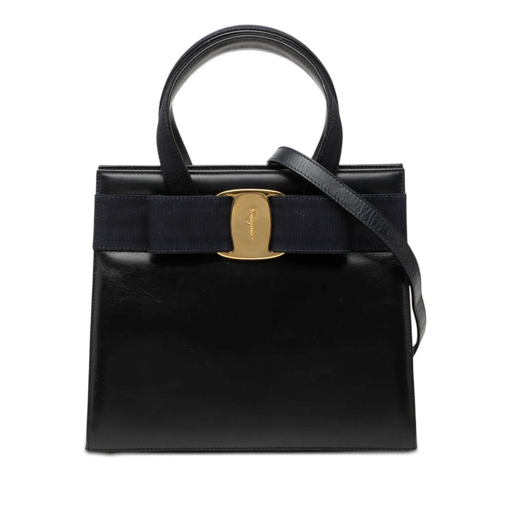 Ferragamo Leather Vara Bow Satchel Black Leather Very good - Front View